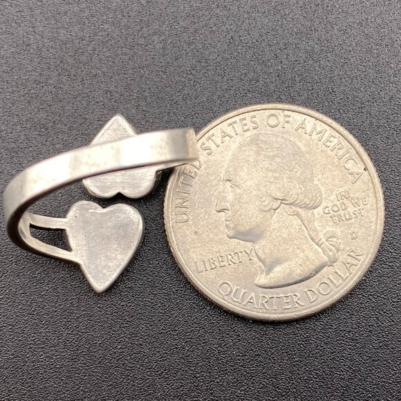Vintage Sterling Silver Adjustable Ring Turquoise Chip Inlay Double Heart Love - Picture 11 of 12